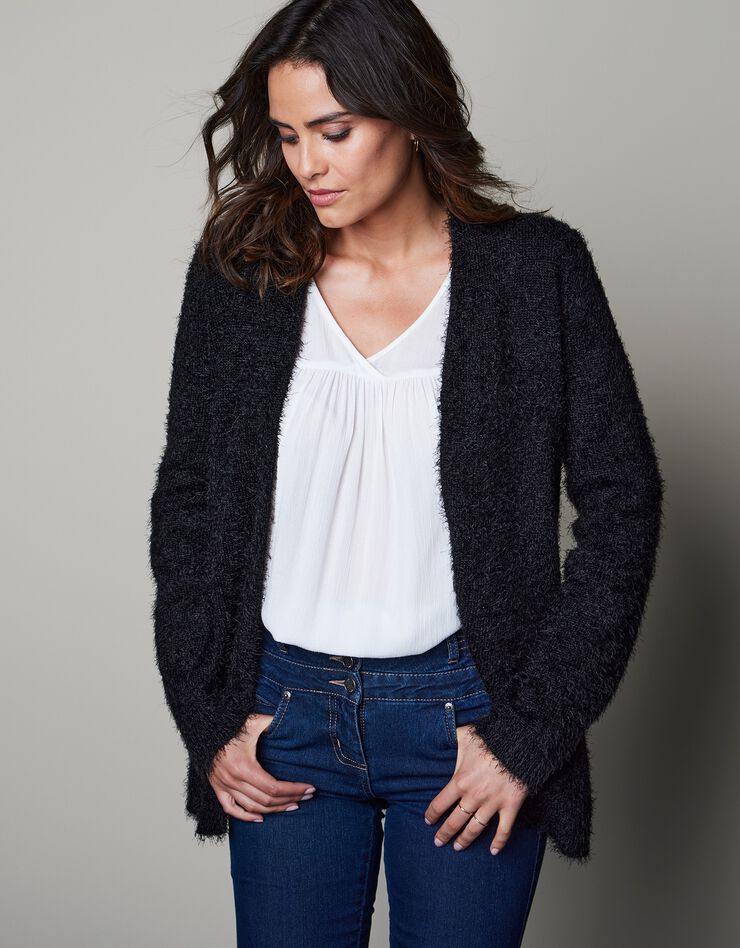 Gilet long en maille poilue (noir)