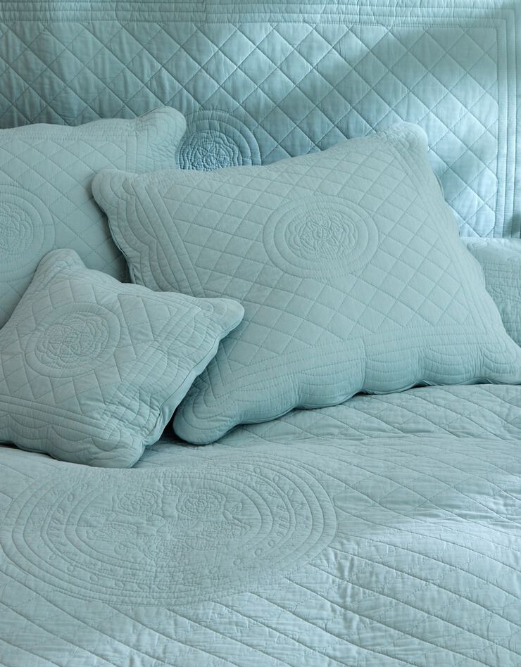 Housse coussin unie style boutis Cassandre (vert)