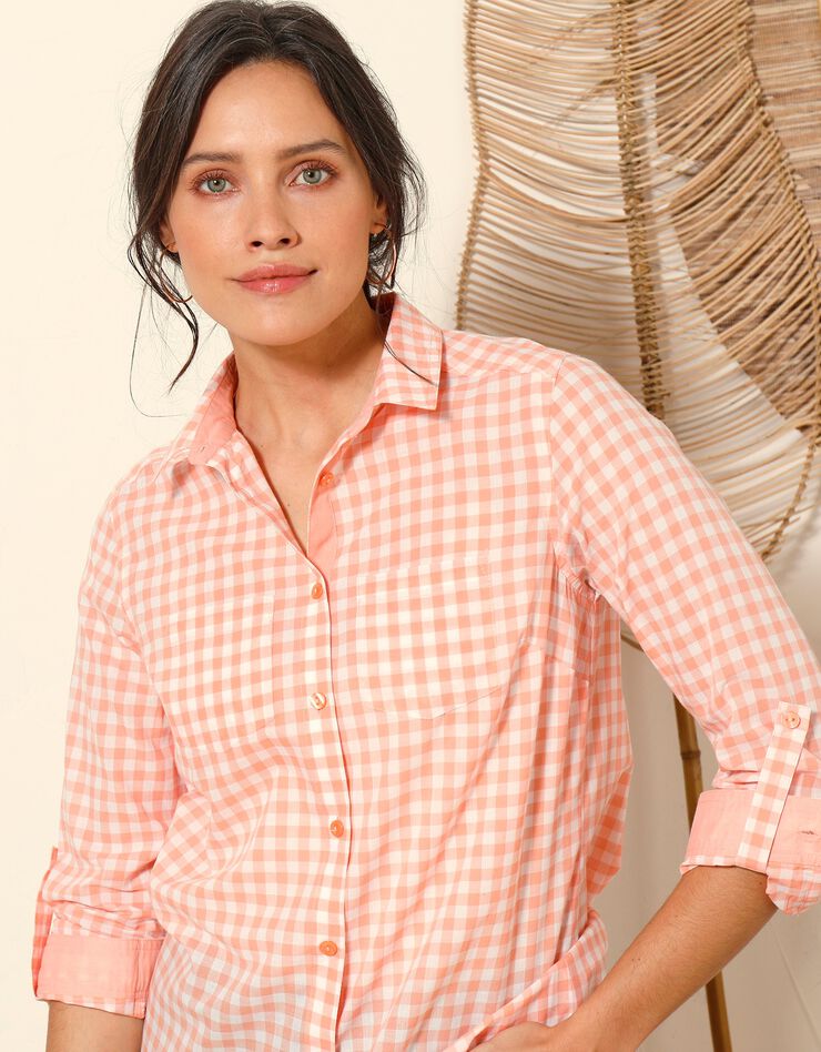 Chemisier vichy, coton (rose corail / blanc) Chemisier vichy, coton (rose corail / blanc)
