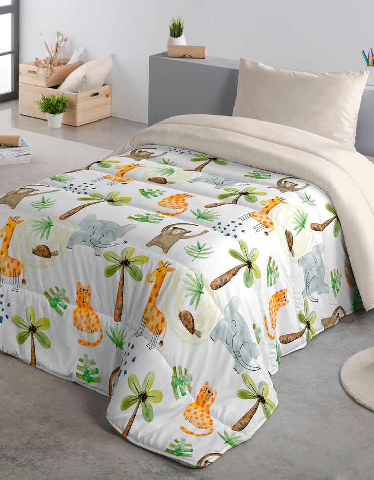Couette enfant microfibre imprimée Girafe - 200 g/m2 (blanc / jaune)
