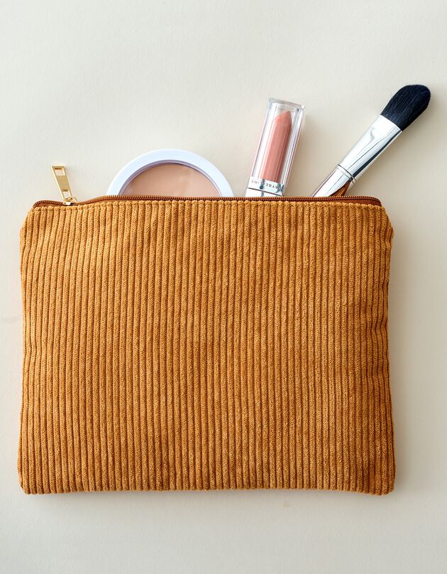 Trousse plate en velours côtelé Savana (caramel)
