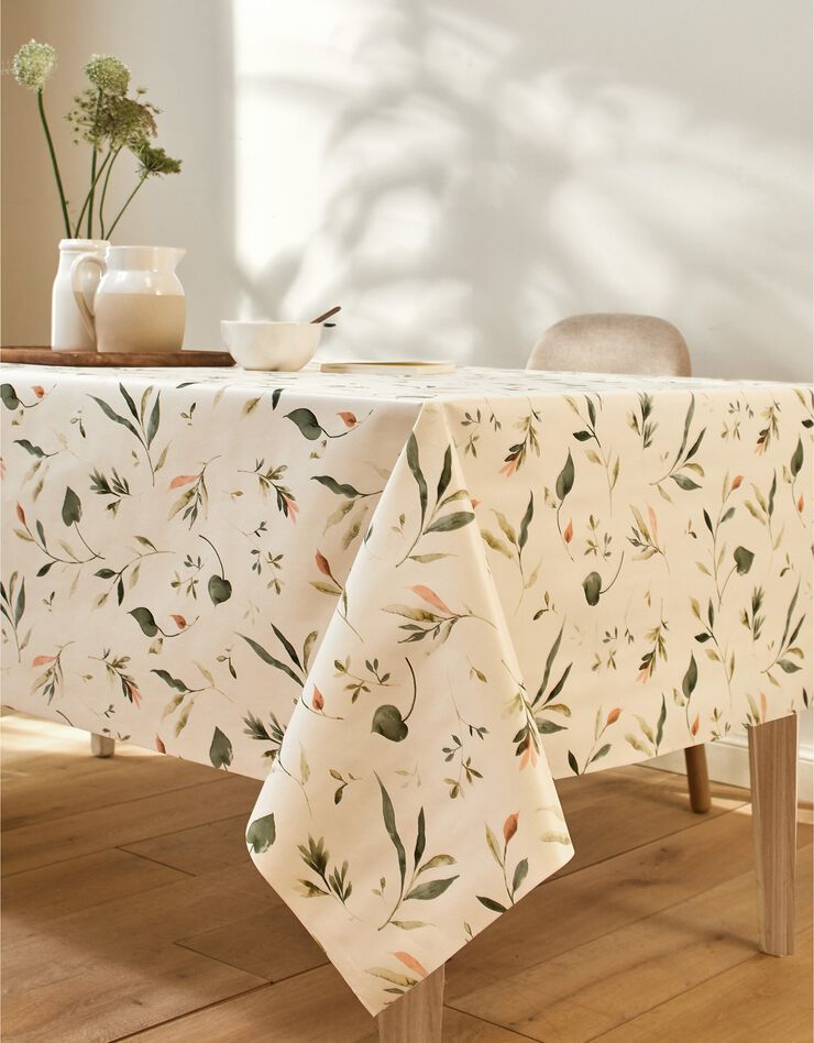 Nappe toile cirée imprimé Florale (écru / vert)
