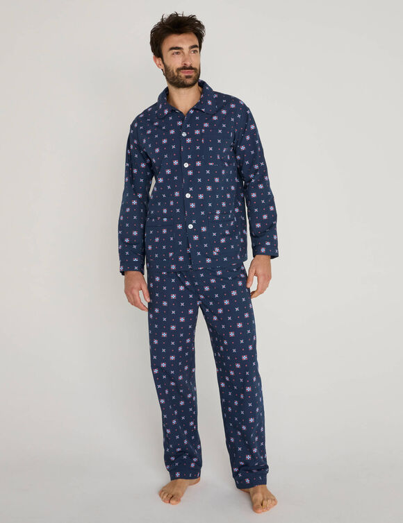 Pyjama imprim&eacute; popeline polyester/coton (marine)