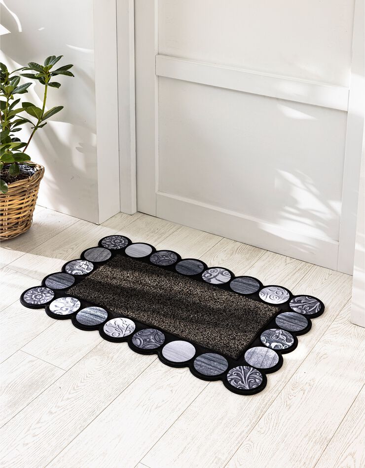 Tapis d'entrée rectangulaire, motif rosaces (NOIR/BLANC/GRIS) Tapis d'entrée rectangulaire, motif rosaces (NOIR/BLANC/GRIS)