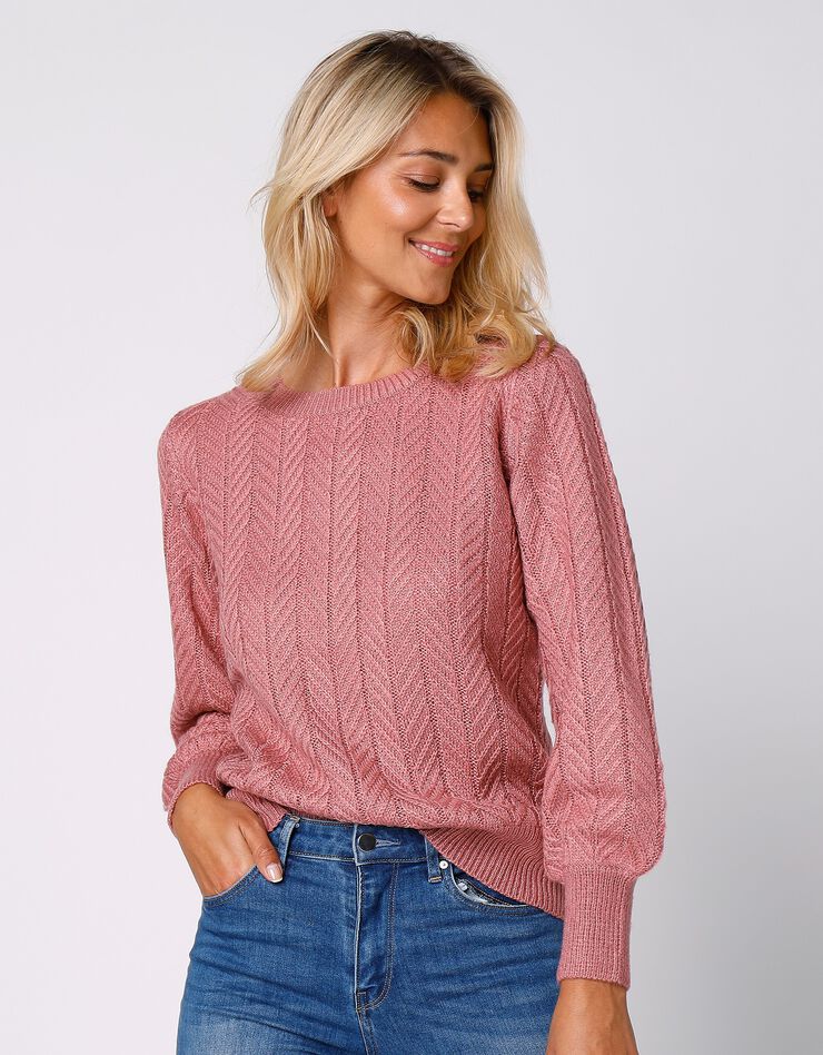 Pull maille fantaisie manches bouffantes (bois de rose) Pull maille fantaisie manches bouffantes (bois de rose)