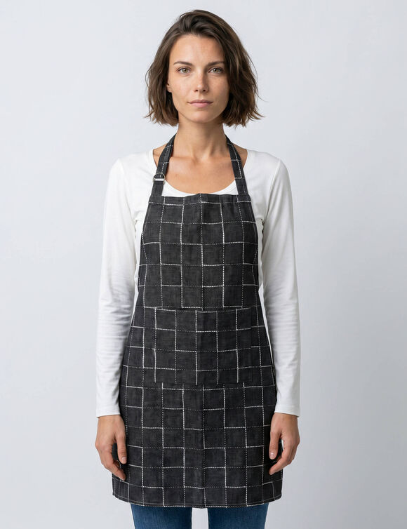 Tablier cuisine carreaux forme bavette (anthracite)