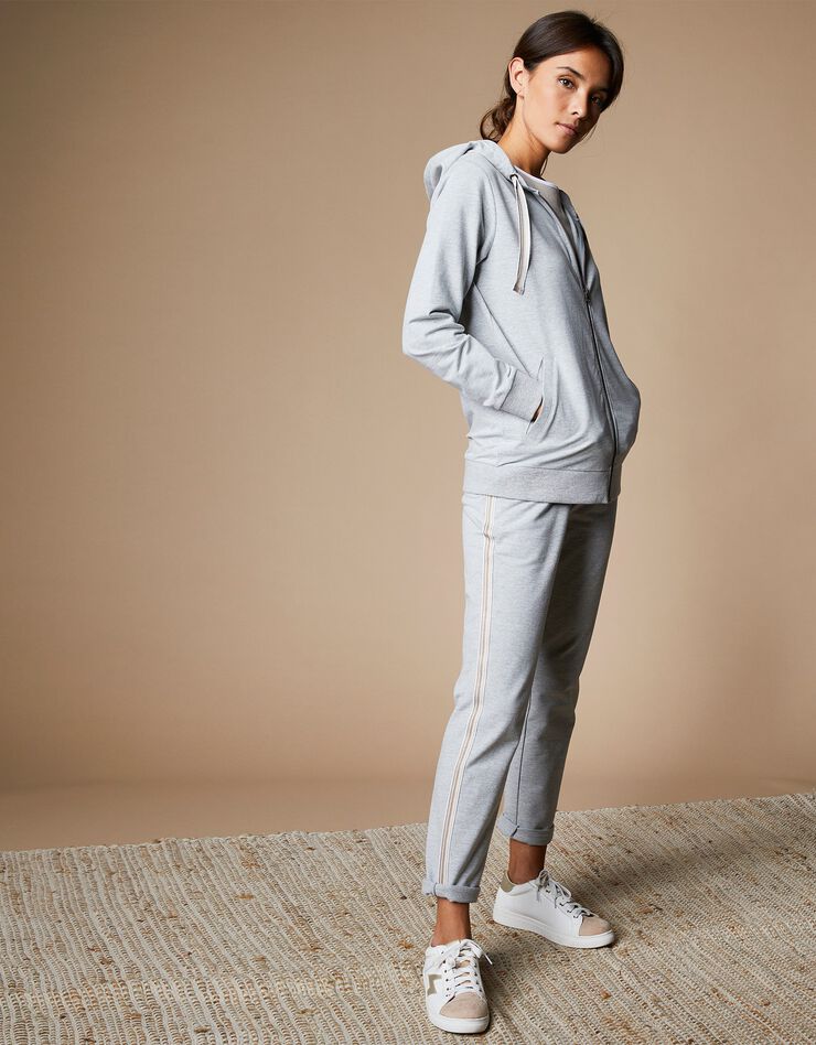 Gilet sweat zippé à capuche molleton léger (gris chiné) Gilet sweat zippé à capuche molleton léger (gris chiné)