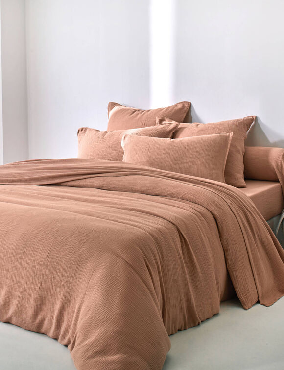 Linge de lit uni - double gaze de coton (praline)