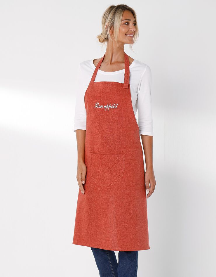 Tablier bavette coton et lin uni personnalisable (terracotta)