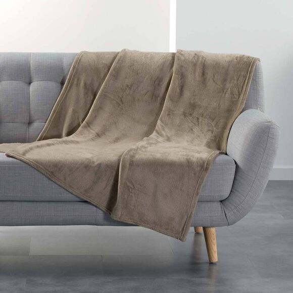 Plaid polaire, toucher peluche (taupe)