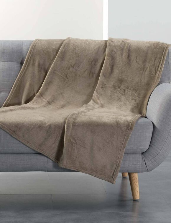 Plaid polaire, toucher peluche (taupe)