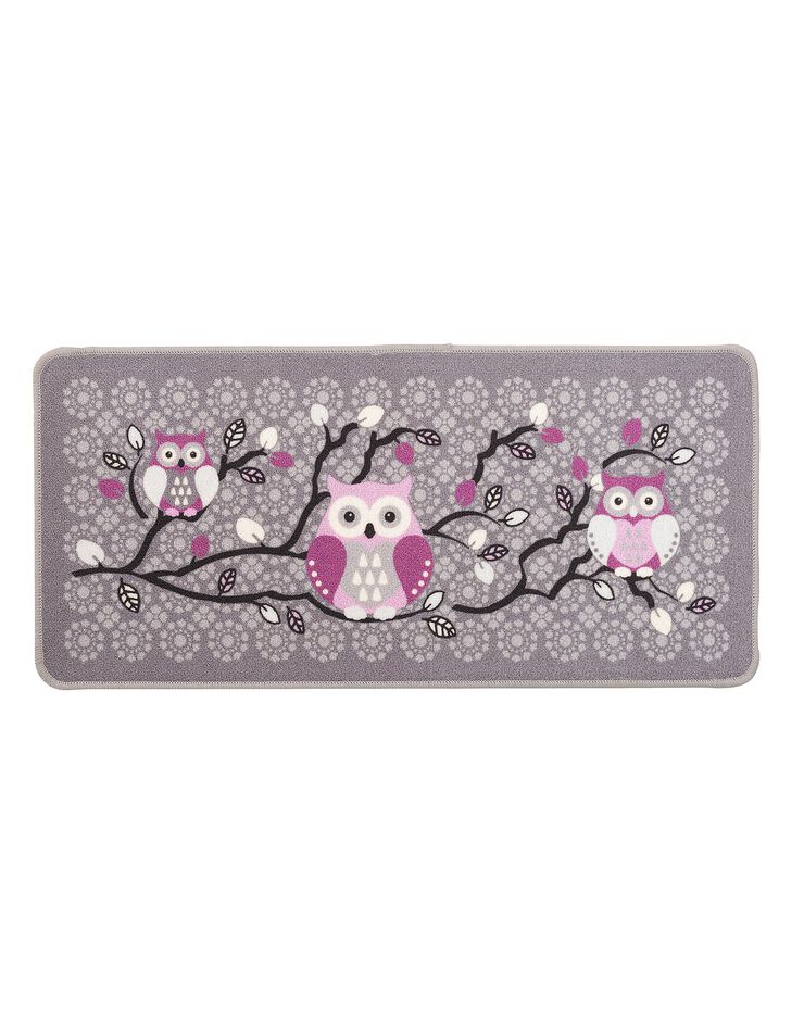 Tapis cuisine gris imprimé chouettes (gris) Tapis cuisine gris imprimé chouettes (gris)