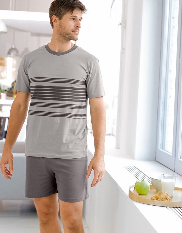 Pyjama short coton rayé (gris)