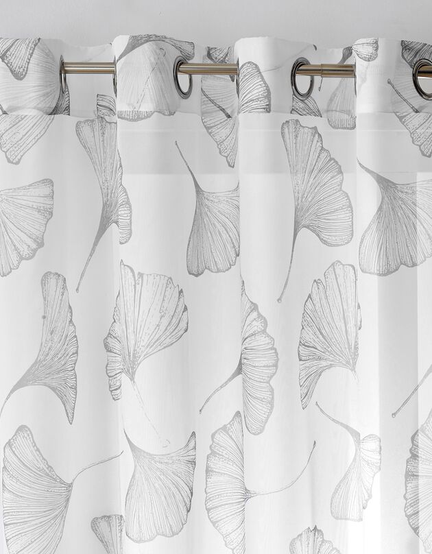 Rideau panneau voile polyester imprimé gingko finition oeillets (gris)