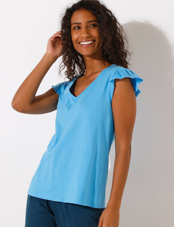 Haut de pyjama manches courtes uni (bleu)