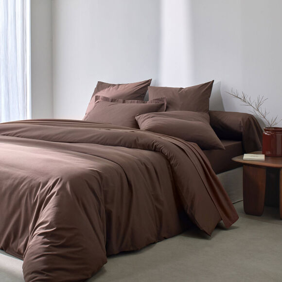 Linge de lit uni coton  (chocolat)