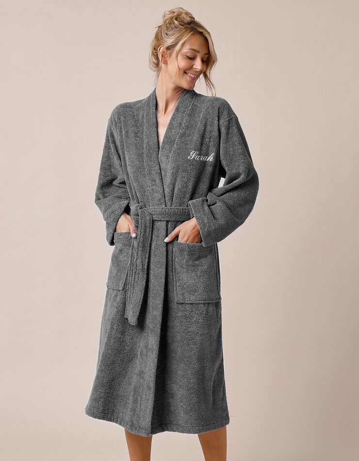 Peignoir mixte adulte uni coton éponge bouclette col kimono personnalisé (anthracite) Peignoir mixte adulte uni coton éponge bouclette col kimono personnalisé (anthracite)