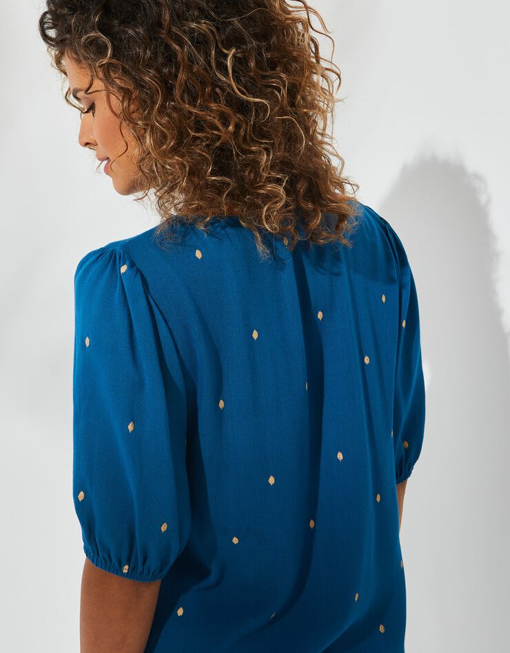Blouse imprimé doré, crépon (bleu paon / doré) Blouse imprimé doré, crépon (bleu paon / doré)