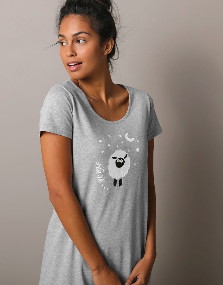 Chemise de nuit courte manches courtes imprimé "mouton" (gris chiné) Chemise de nuit courte manches courtes imprimé "mouton" (gris chiné)