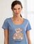 Chemise de nuit courte motif plac&eacute; ourson manches courtes  (bleu gris&eacute;)