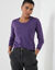 Pull col rond uni, manches longues, toucher doux (aubergine)