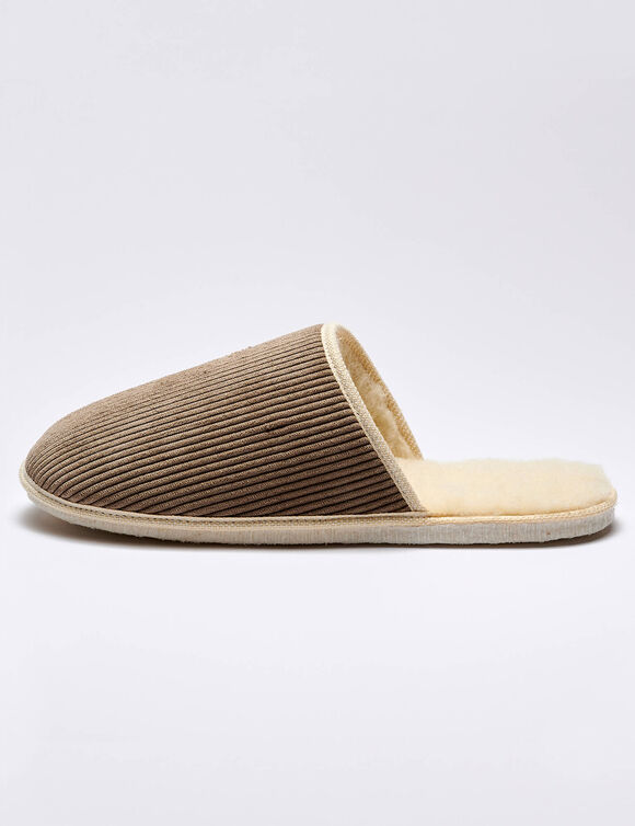Mules silencieuses velours fourr&eacute;es laine (taupe)