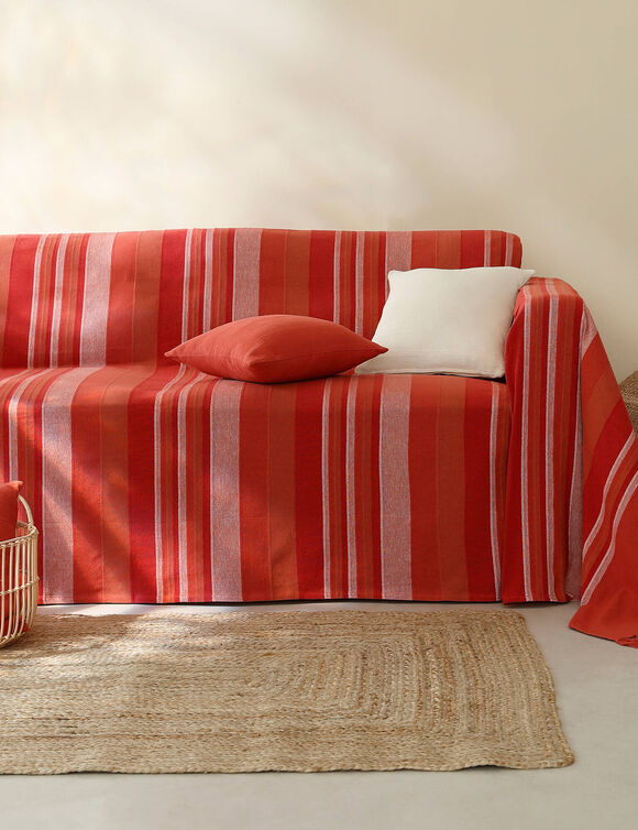 Plaid jet&eacute; multicolore coton tissage artisanal (terracotta)
