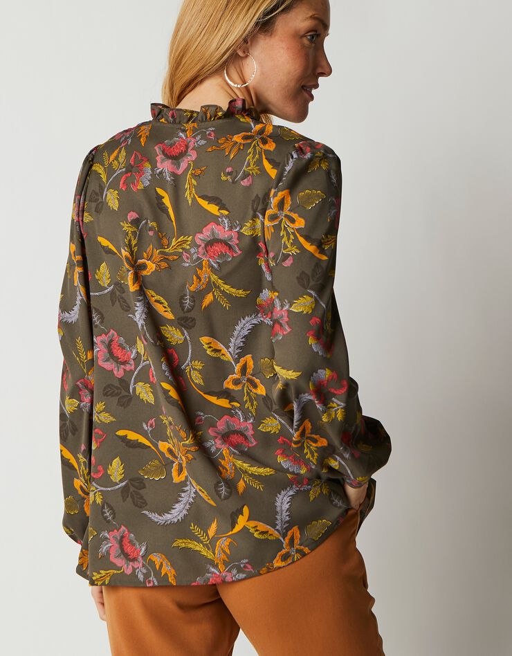 Blouse à plis manches longues imprimée (bronze / corail) Blouse à plis manches longues imprimée (bronze / corail)
