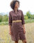 Robe chemise en coton-lin, manches retroussables (marron)
