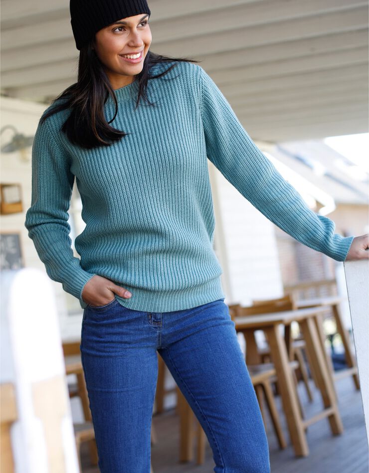 Pull col rond maille anglaise (vert jade)