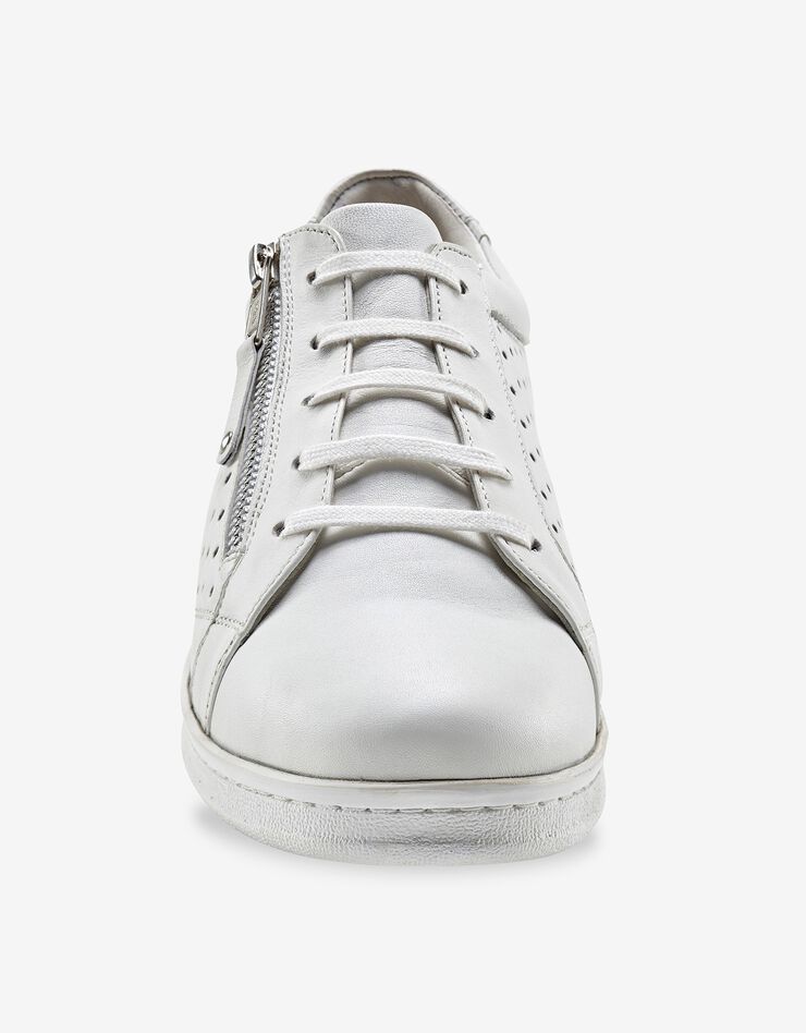 Tennis zippée en cuir perforé (blanc) Tennis zippée en cuir perforé (blanc)
