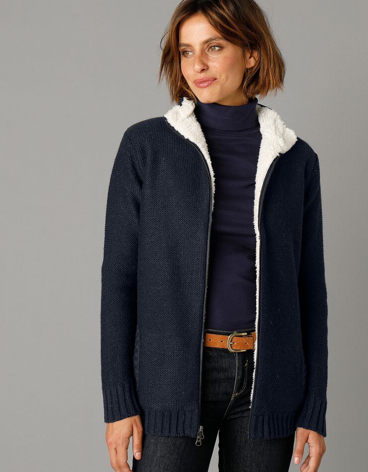 Gilet zippé 30% laine fourré "maille peluche" (marine) Gilet zippé 30% laine fourré "maille peluche" (marine)