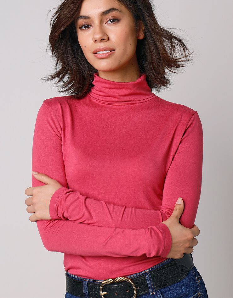 Sous-pull uni col roulé viscose stretch (rose) Sous-pull uni col roulé viscose stretch (rose)