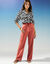 Pantalon droit large ceinturé, tissu fluide (terracotta)