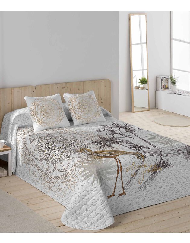 Couvre-lit matelassé imprimé mandala (doré)