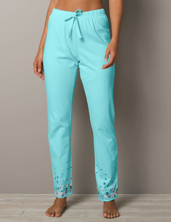 Pantalon base imprim&eacute;e bucolique - coton jersey (aqua)