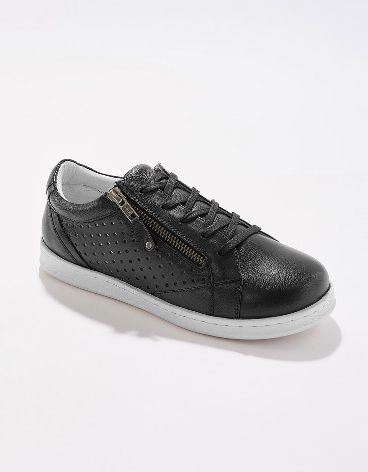 Tennis zippée en cuir perforé (noir) Tennis zippée en cuir perforé (noir)