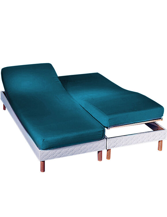 Drap-housse uni sommier articul&eacute; flanelle 160 g/m&sup2; - bonnet 26 cm (bleu paon)