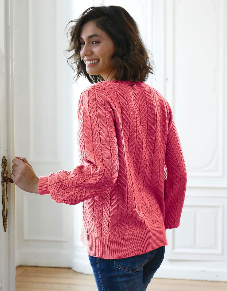 Pull maille fantaisie manches bouffantes (corail)