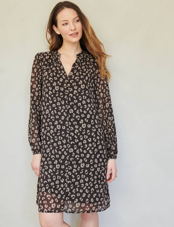 Robe housse &eacute;vas&eacute;e, imprim&eacute; l&eacute;opard (chocolat / taupe)