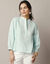 Blouse brodée, double gaze de coton (vert / écru)