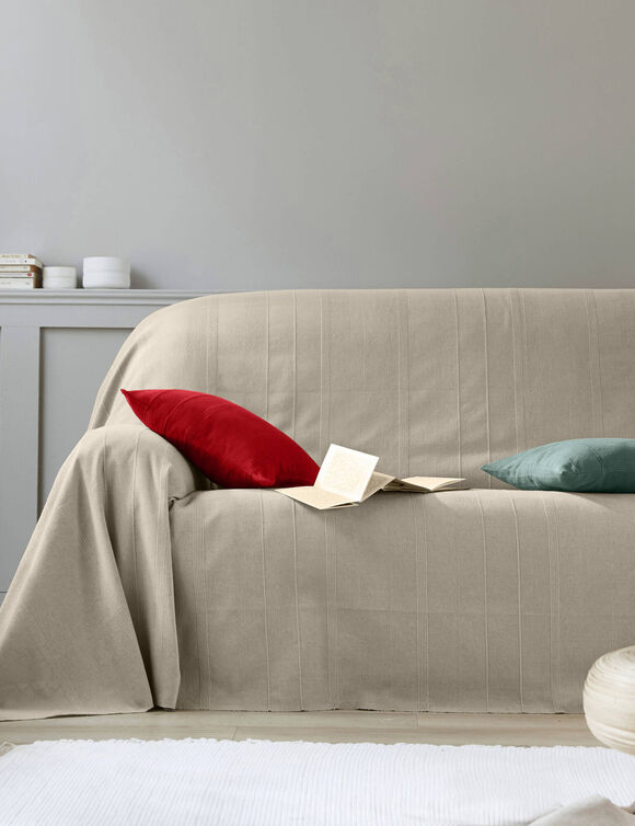   Plaid ou jeté uni coton tissage artisanal (ficelle)