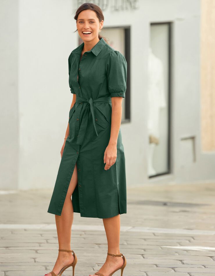 Robe chemisier boutonnée ceinturée (vert) Robe chemisier boutonnée ceinturée (vert)