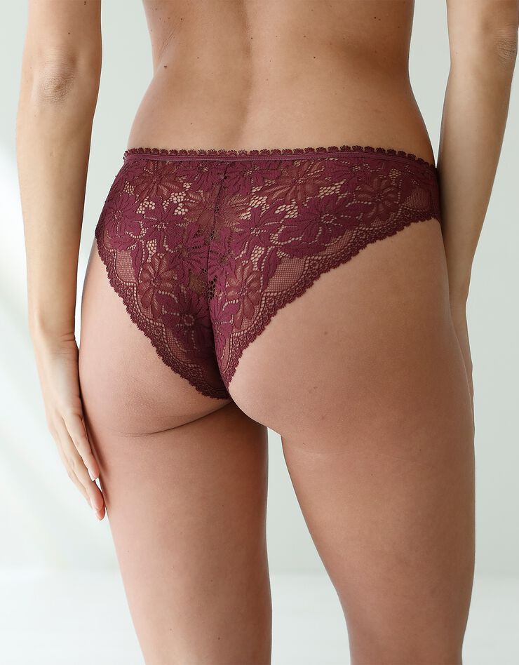 Culotte forme tanga microfibre et dentelle stretch - lot de 2 (aubergine) Culotte forme tanga microfibre et dentelle stretch - lot de 2 (aubergine)