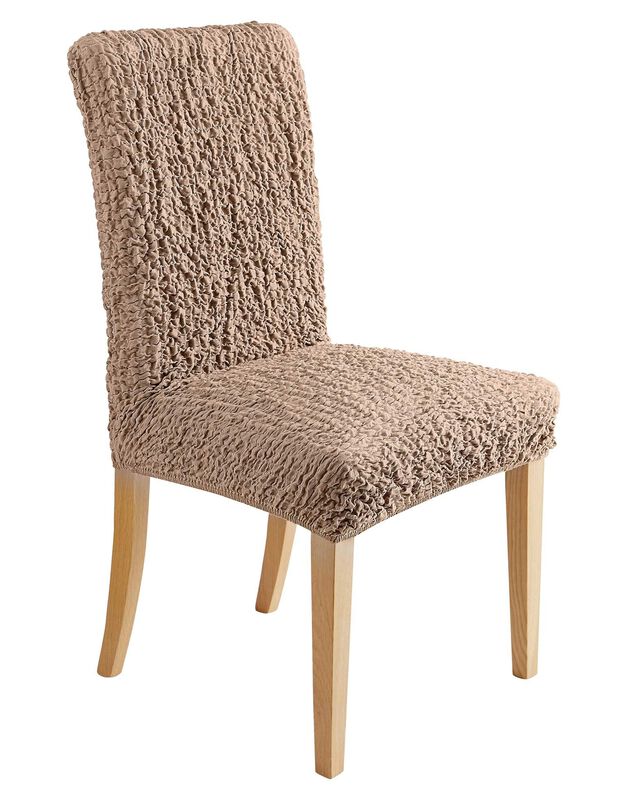 Housse chaise unie gaufrée bi-extensible (grège)
