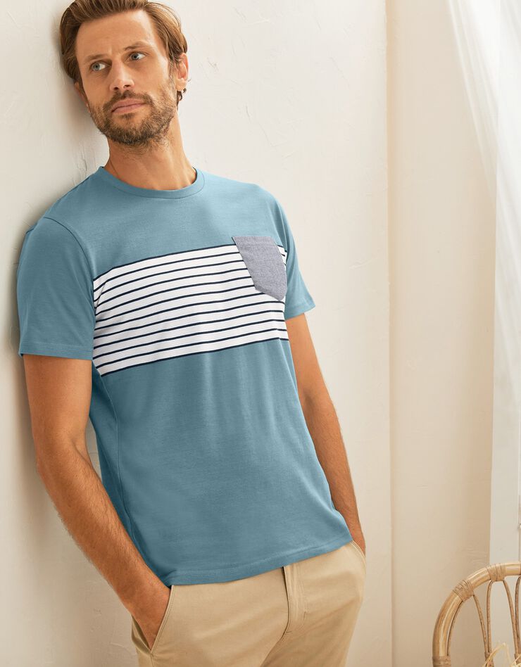 Tee-shirt rayé manches courtes (bleu lagon)