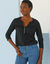T-shirt col tunisien manches 3/4, broderie anglaise (noir)