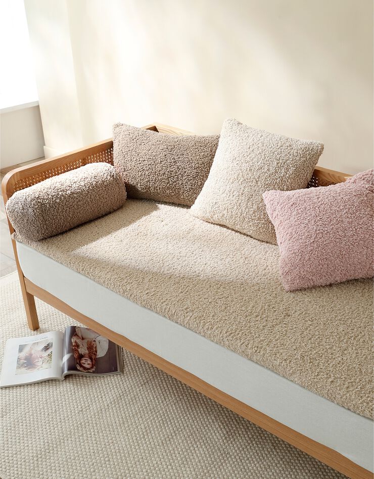 Coussin cylindrique en bouclette sherpa moutonnée (taupe)
