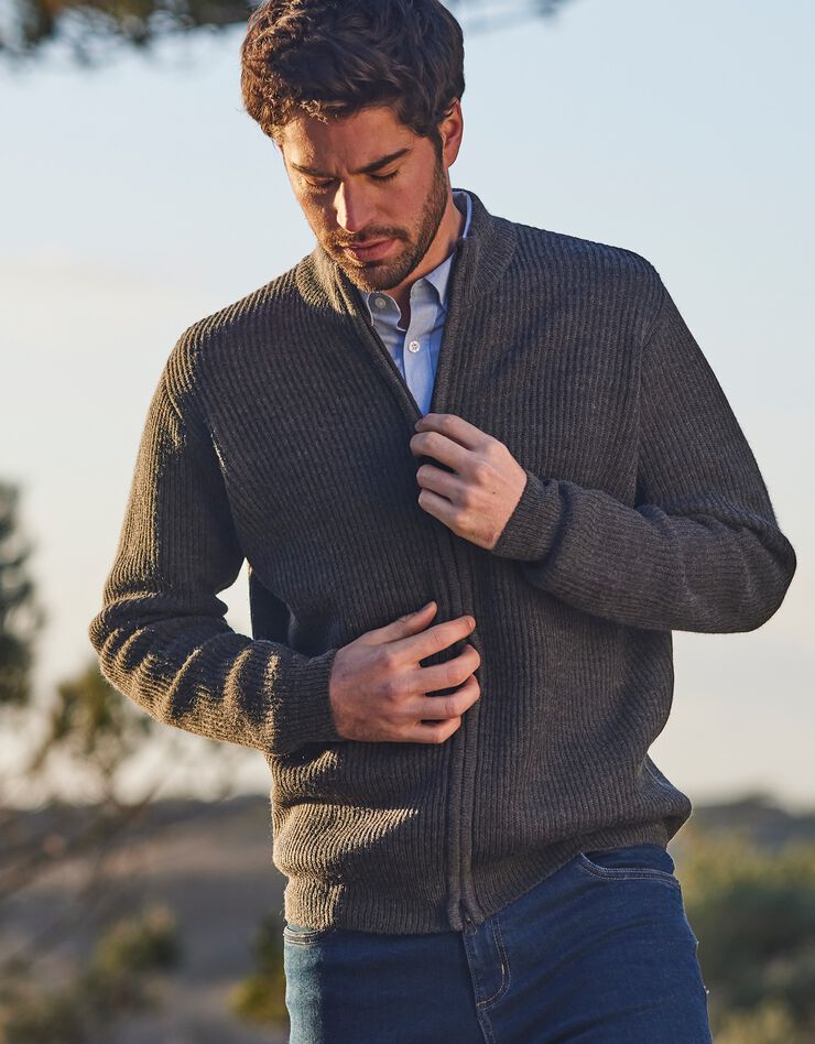 Gilet zippé côte anglaise 30% laine (gris anthracite) Gilet zippé côte anglaise 30% laine (gris anthracite)
