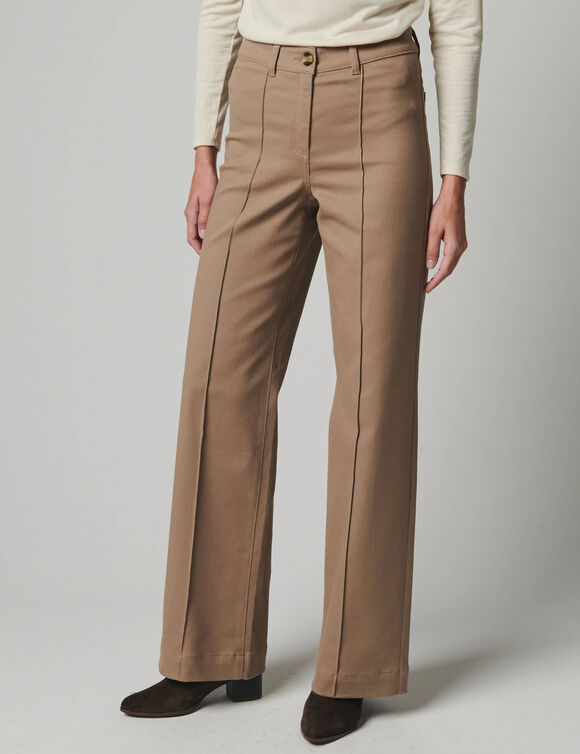 Pantalon large d&eacute;tails plis piqu&eacute;s (beige)